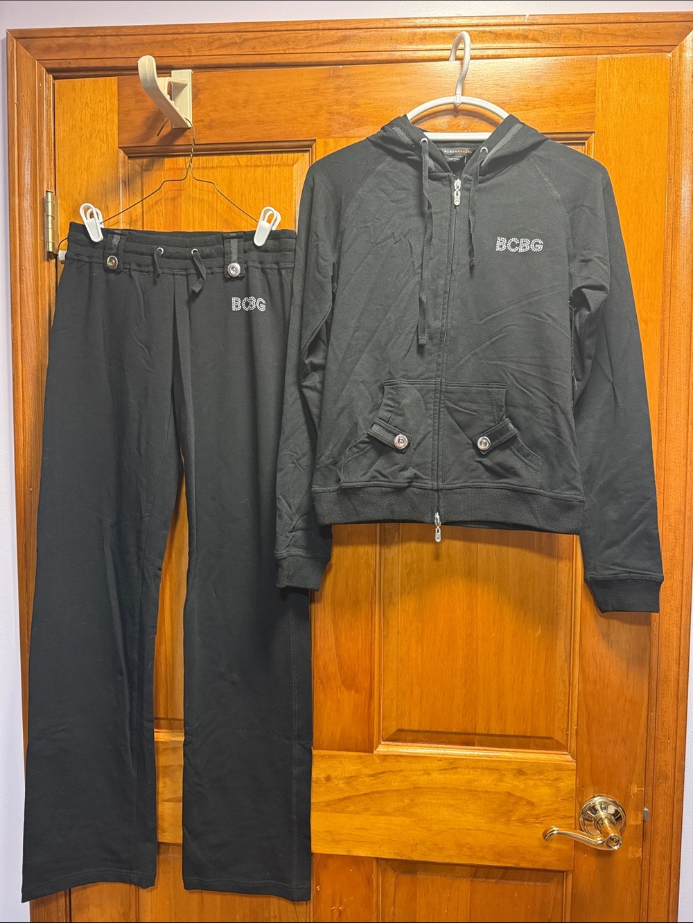BCBG Black Hooded Zip Jacket & Jogger Pants Set
